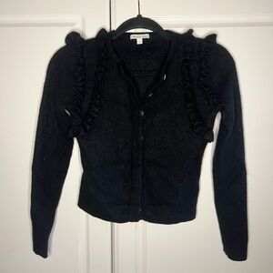 Minnie Rose Cashmere Black Ruffle Shoulder Cardigan